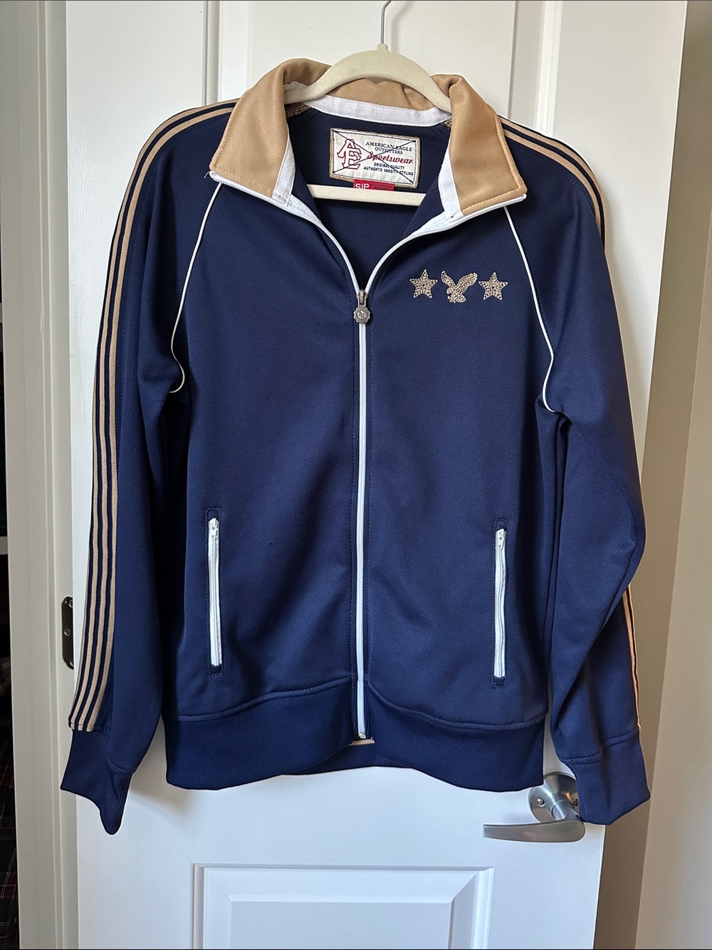 Vintage Navy Track Jacket with Tan Accents